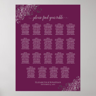 19 Table Silver on Cassis Wedding Seating Chart