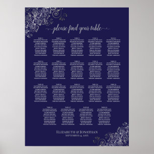 19 Table Silver on Navy Blue Wedding Seating Chart