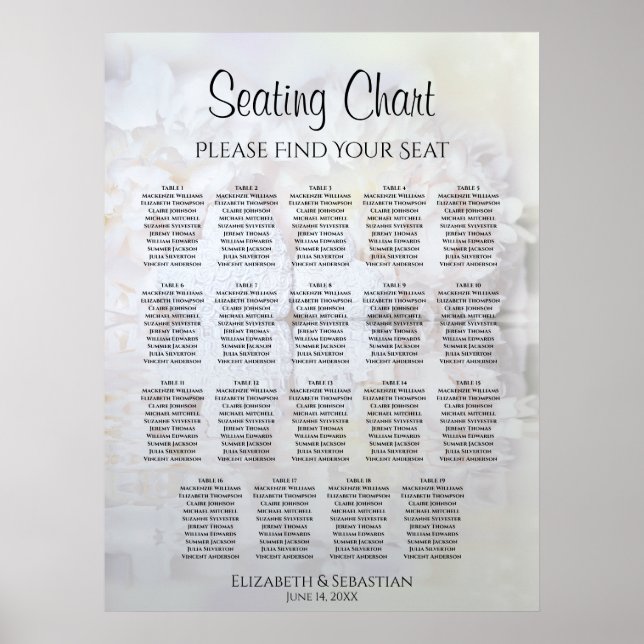 19 Table White Reflections Wedding Seating Chart (Front)