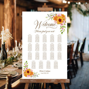 19 Table Yellow Floral Wedding Seating Chart