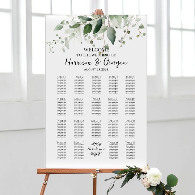 19 tables greenery elegant wedding seating chart (Creator Uploaded)