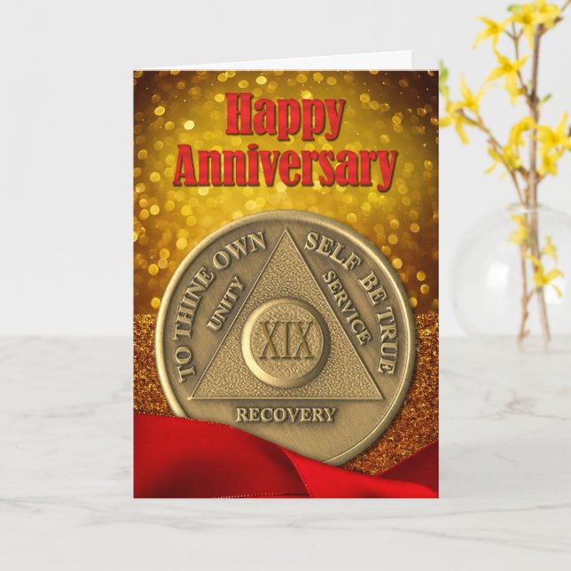 19 Year AA Coin Glitter Happy Anniversary Card (Yellow Flower)