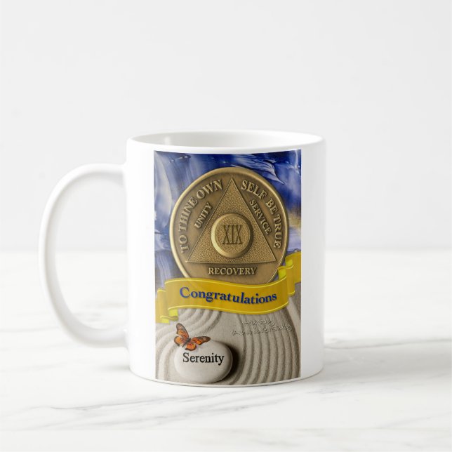 19 Year CUSTOM NAME AA Anniversary Serenity Coffee Mug (Left)