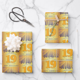 19 Year Golden Ray 12 Step Anniversary Wrapping Paper Sheet
