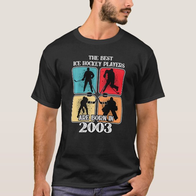 19 Year Old Ice Hockey Player 2003 19th Birthday V T-Shirt (Front)