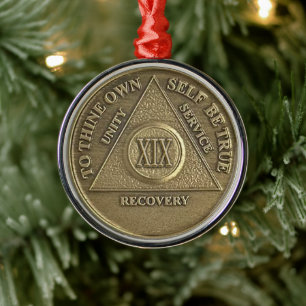 19 Year Sober Anniversary Medallion Metal Tree Decoration