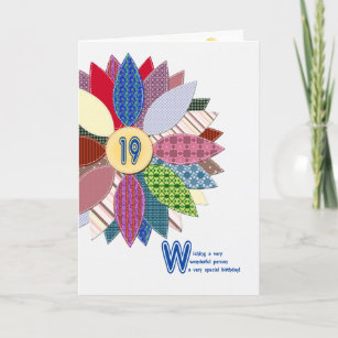 19 years old, stitched flower birthday card
