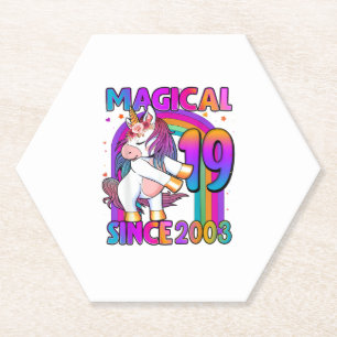 19 Years Old Unicorn Flossing 19th Birthday Girl U Paper Coaster