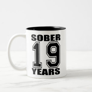 19 Years Sober Black on White Mug