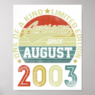 19 Yr Old Birthday Awesome Since August 2003 19th  Poster