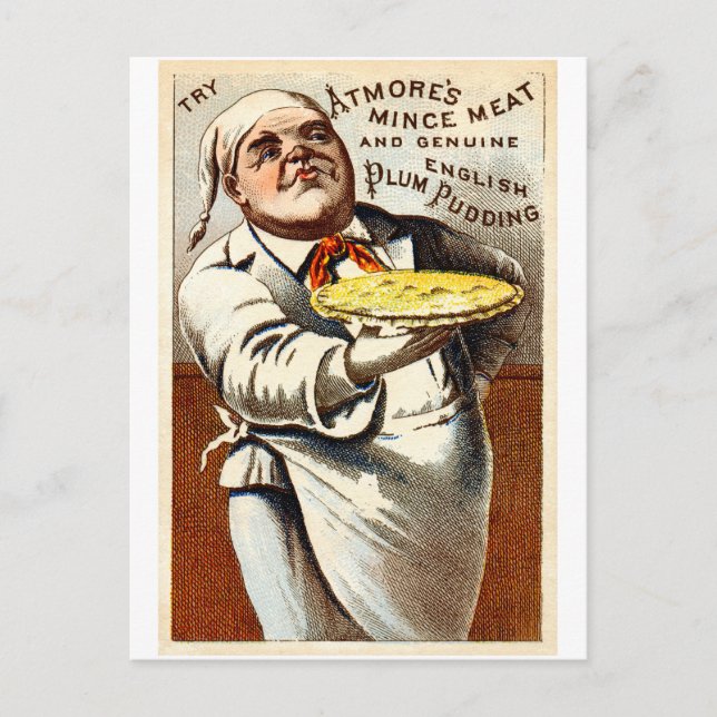 19C Atmores Mincemeat Pie + Plum Pudding Postcard (Front)