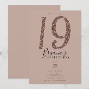19th 19 Birthday Party Pink Blush Rose Glitter  Invitation