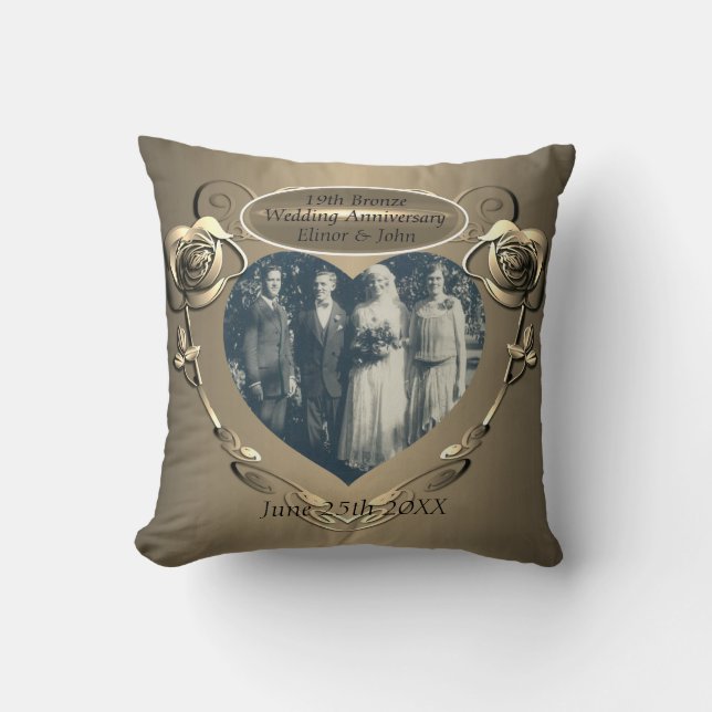 19th/8th Bronze(Colour)Photo Wedding Anniversary Cushion (Front)
