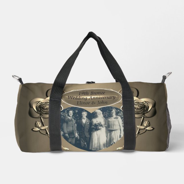 19th/8th Bronze(Colour)Photo Wedding Anniversary Duffle Bag (Front)