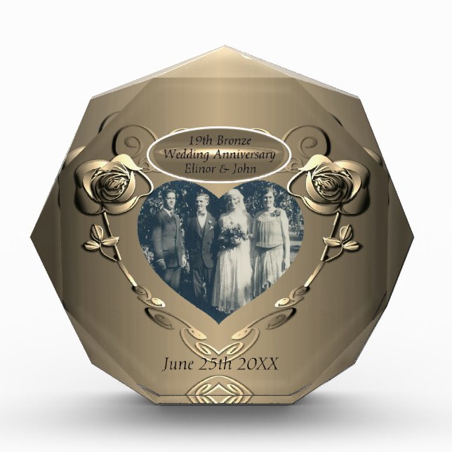 19th/8th Bronze(Colour)Photo Wedding Anniversary Photo Block (Front)