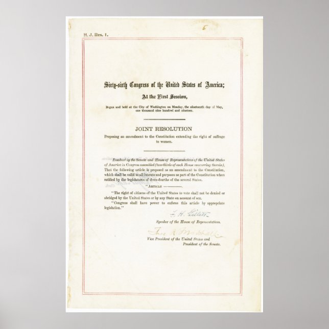 19th Amendment to the United States Constitution Poster (Front)