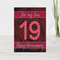 19th anniversary card with roses and leaves