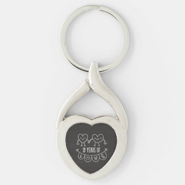 19th Anniversary Gift Chalk Hearts Key Ring (Front)