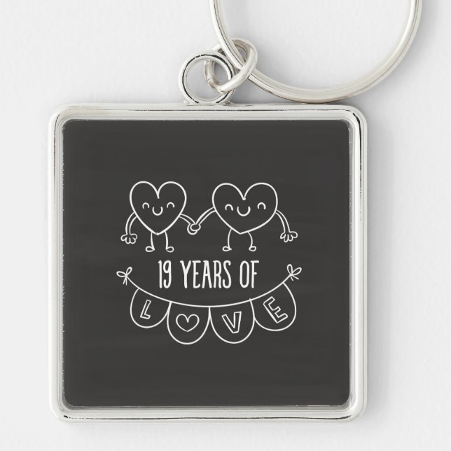 19th Anniversary Gift Chalk Hearts Key Ring (Front)