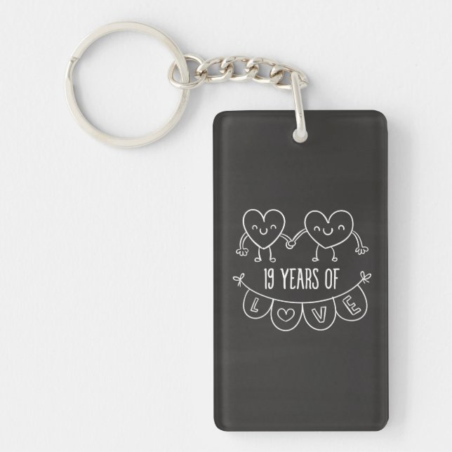 19th Anniversary Gift Chalk Hearts Key Ring (Front)