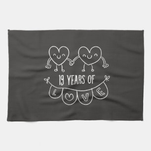 19th Anniversary Gift Chalk Hearts Tea Towel