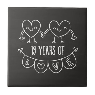 19th Anniversary Gift Chalk Hearts Tile