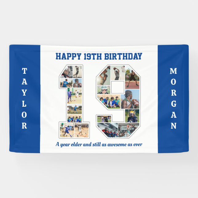 19th Birthday Anniversary Number 19 Photo Collage Banner (Horizontal)