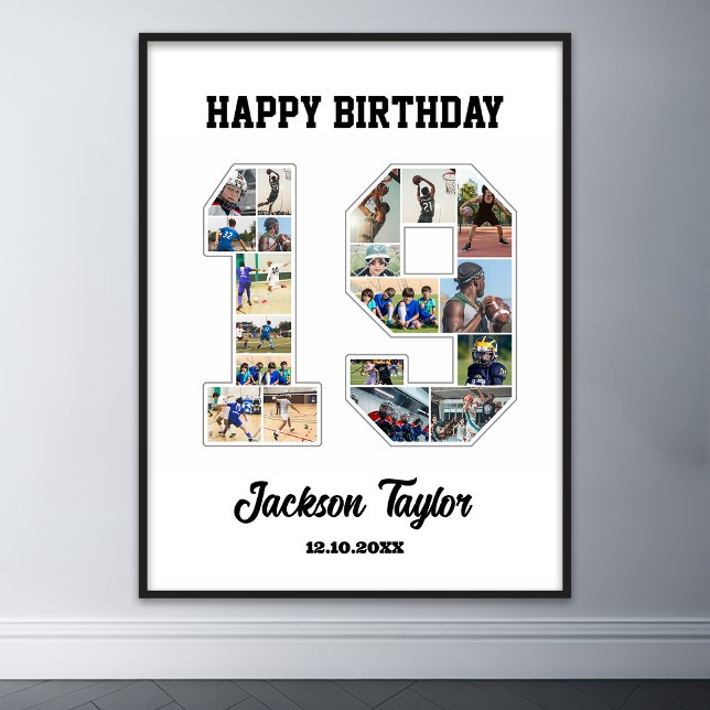 19th Birthday Anniversary Number 19 Photo Collage Poster (19th birthday number 19 photo collage)