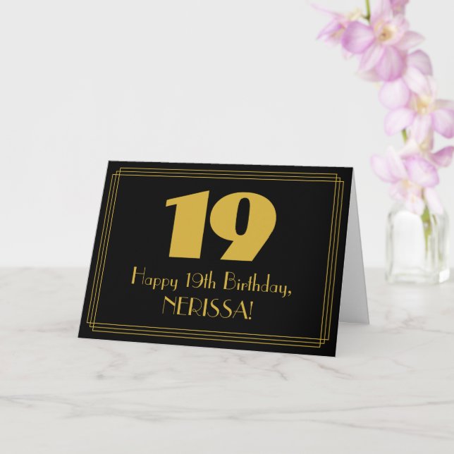 19th Birthday: Art Deco Inspired Look "19" & Name Card (Orchid)