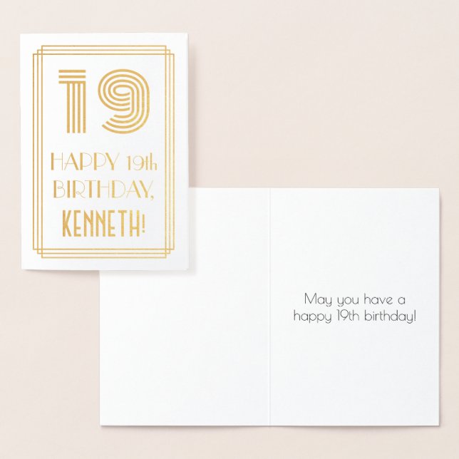 19th Birthday - Art Deco Inspired Look "19" & Name Foil Card (Display)