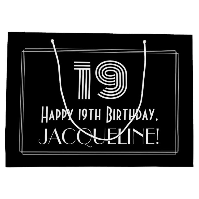 19th Birthday — Art Deco Inspired Look "19" & Name Large Gift Bag (Back)