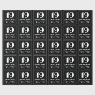 19th Birthday - Art Deco Inspired Look "19", Name Wrapping Paper