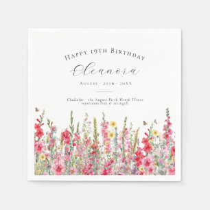 19th Birthday August Birth Flower Custom Napkin