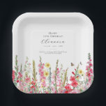 19th Birthday August Birth Flower Party Supplies Paper Plate<br><div class="desc">Perfect table decor for an August birthday party. Pink gladiolus is the birth flower for that month. It forms a pretty watercolor bottom border on this floral personalised plate. The birthday guest of honour's name, age and birthdate are placed above it using elegant calligraphy and typography. All text is editable....</div>