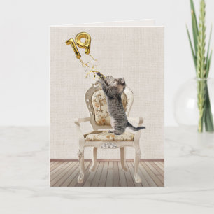 19th Birthday Balloons and Tabby Cat Card