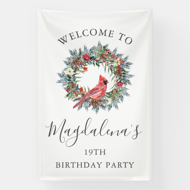 19th Birthday Banner Red Cardinal Custom Welcome (Vertical)