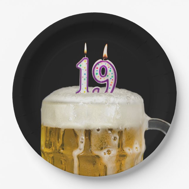 19th Birthday Beer on black Paper Plate (Front)