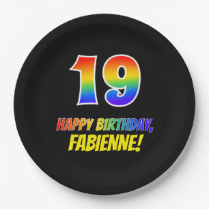 19th Birthday: Bold, Fun, Simple, Rainbow 19 Paper Plate