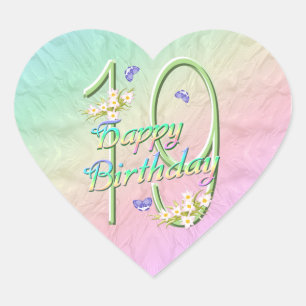 19th Birthday Butterflies and Rainbows Heart Stick Sticker
