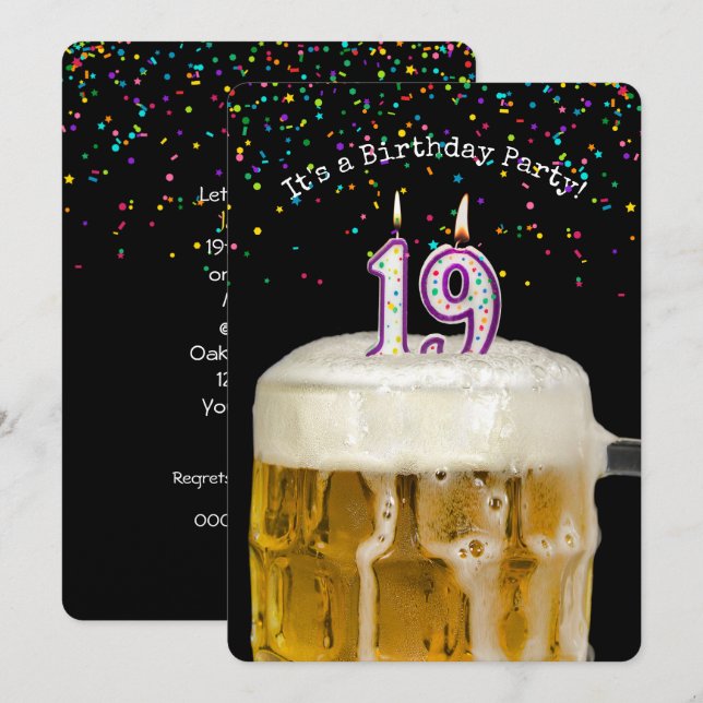 19th Birthday Candle Party Invitation (Front/Back)