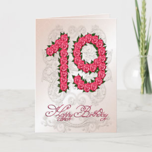 19th birthday card with roses and leaves