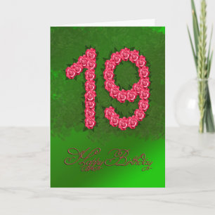 19th birthday card with roses and leaves