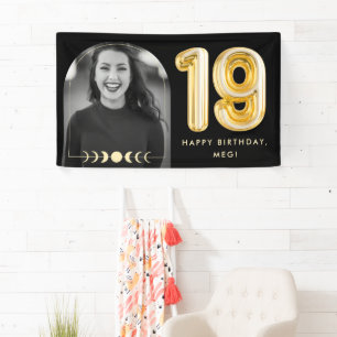 19th Birthday Celestial Gold Balloon Photo Banner