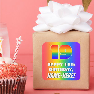 19th Birthday: Colorful, Fun Rainbow Pattern # 19 Square Sticker