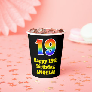 19th Birthday: Colourful, Fun, Exciting, Rainbow 1 Paper Cups