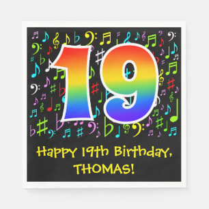 19th Birthday - Colourful Music Symbols, Rainbow 1 Napkin