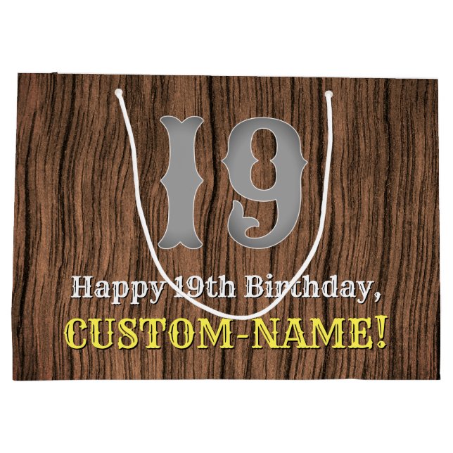19th Birthday: Country Western Inspired Look, Name Large Gift Bag (Back)