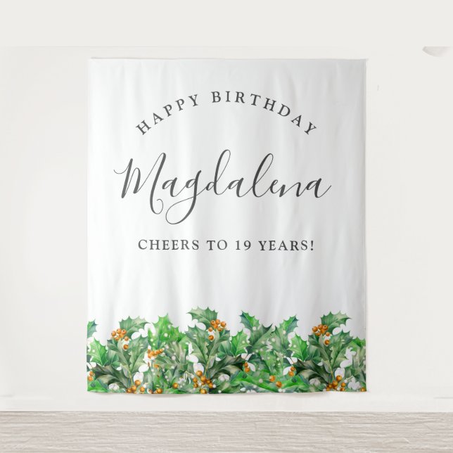 19th Birthday December Birth Flower Backdrop Tapestry (Front)