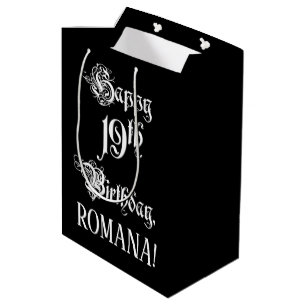 19th Birthday: Fancy, Elegant Script + Custom Name Medium Gift Bag