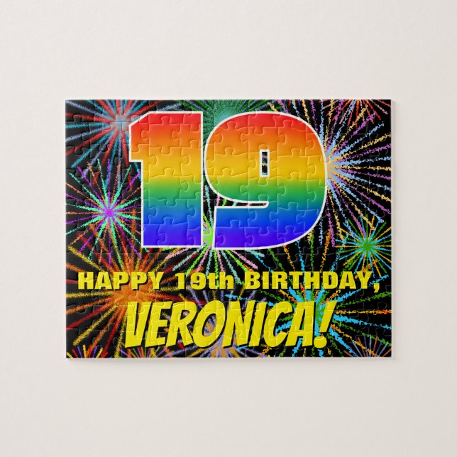 19th Birthday: Fun, Colourful Celebratory Firework Jigsaw Puzzle (Horizontal)